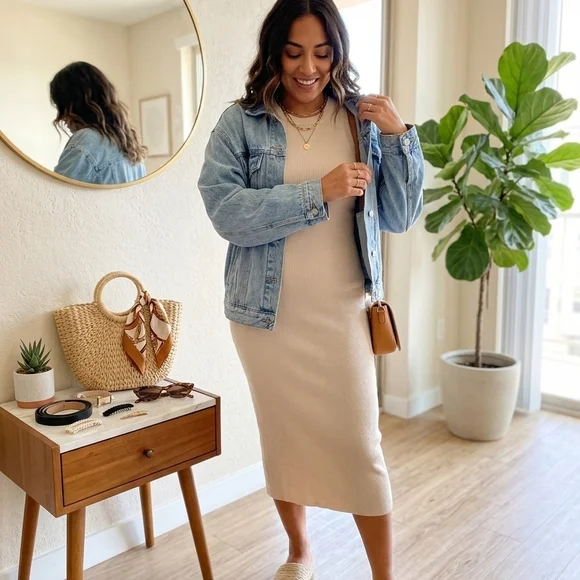 Workshop Republic Clothing Sleeveless Midi Dress in Cream - Picture 2 of 5